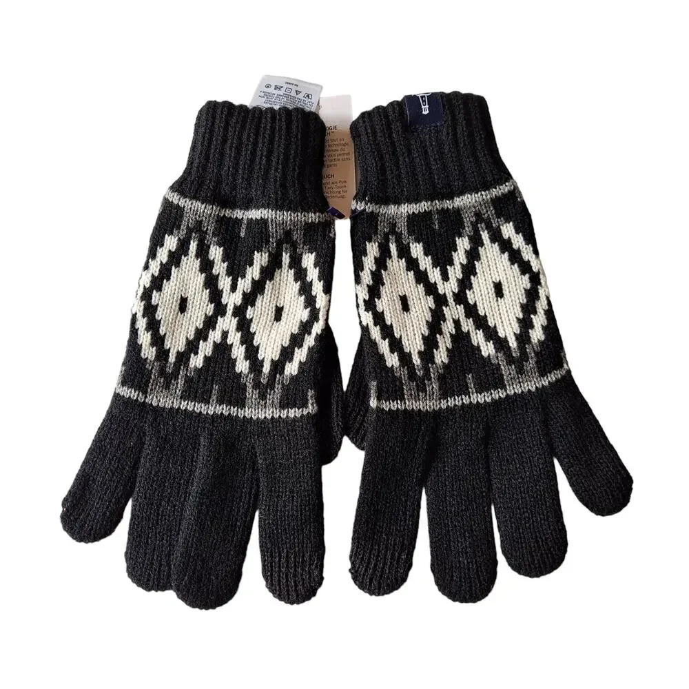 Lands' End Black & White Acrylic Abstract Geometric Gloves - One Size (NWT)
